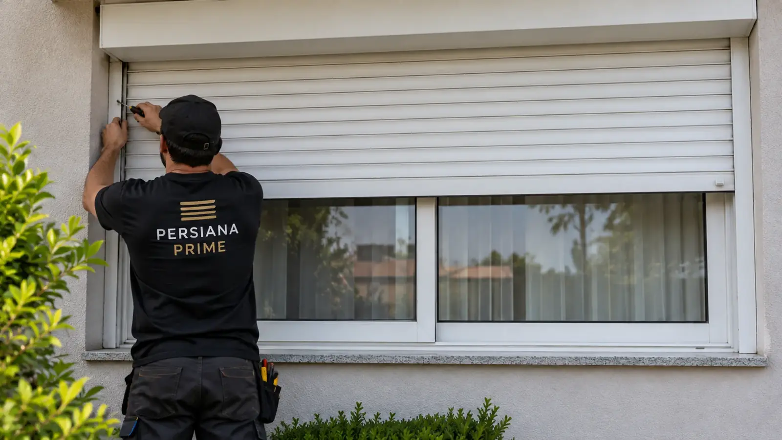 Técnico da Persiana Prime Externa realizando manutenção em persiana externa